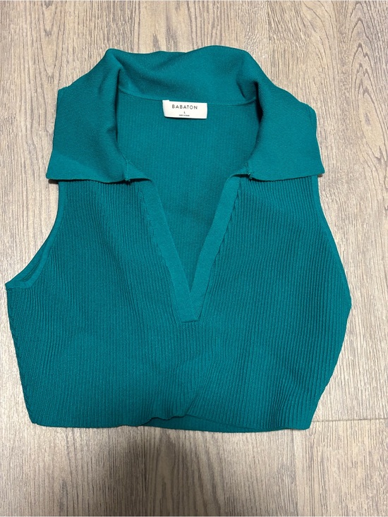 Babaton Tops - Babaton Teal V-Neck Ribbed Sleeveless Polo